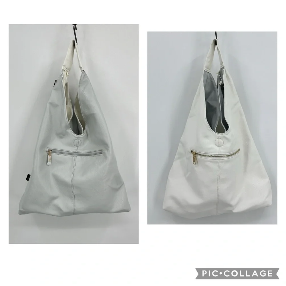 Isabelle NWT Vegan Faux Leather Hobo Shoulder Bag Light Blue/White